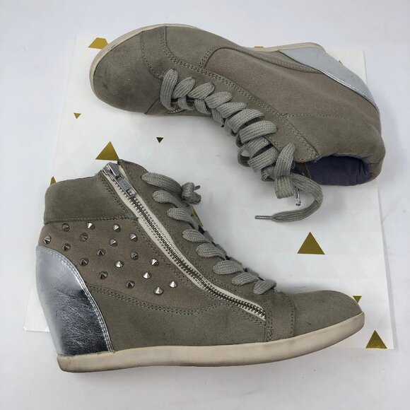 Material Girl Tan Studded Zipper High Tops 8 - Picture 1 of 8